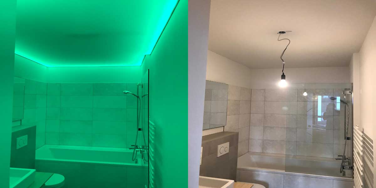 Lichtdecke im Bad mit RGB-Farbwechsel