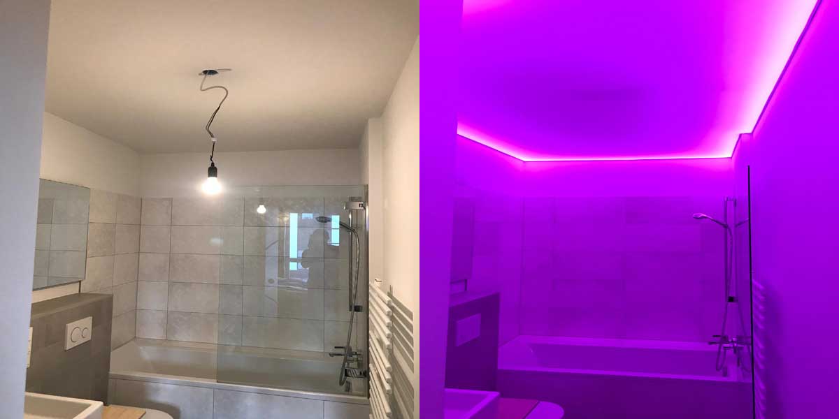 Lichtdecke mit LED-RGB Beleuchtung im Bad