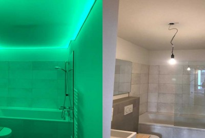 Im Bad eine Lichtdecke mit RGB-Beleuchtung